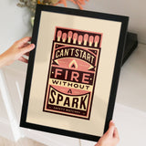 Cant start a fire without a spark lyrics vintage matchbox Wall Art Print