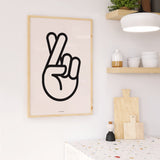 Minimalist Graphic Hand Luck Sign Bold Outline Wall Art Print