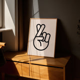 Minimalist Graphic Hand Luck Sign Bold Outline Wall Art Print
