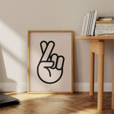 Minimalist Graphic Hand Luck Sign Bold Outline Wall Art Print
