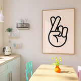 Minimalist Graphic Hand Luck Sign Bold Outline Wall Art Print