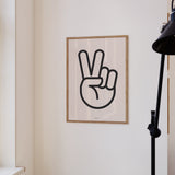 Minimalist Graphic Hand Peace Sign Bold Outline Wall Art Print
