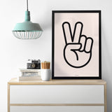 Minimalist Graphic Hand Peace Sign Bold Outline Wall Art Print