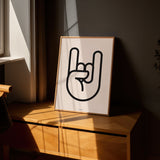 Minimalist Graphic Hand Rock Sign Bold Outline Wall Art Print