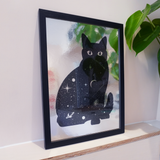 Astro Cat Mirror Foil Framed Sample Sale Print