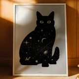 Astro Cat silver mirror foil print