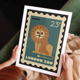 London Zoo Stamp collection print - Lion