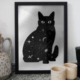 Astro Cat silver mirror foil print