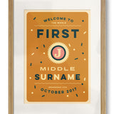 Baby Typography Personalised Print A3 - Framed